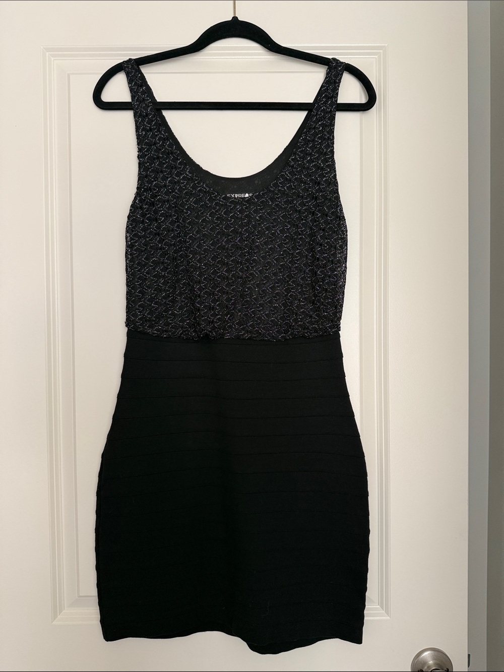 Express Black Sleeveless Knit Dress with Subtle Metallic Texture